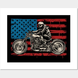 Dirt Bike American Flag Motocross Biker 4th of July Posters and Art